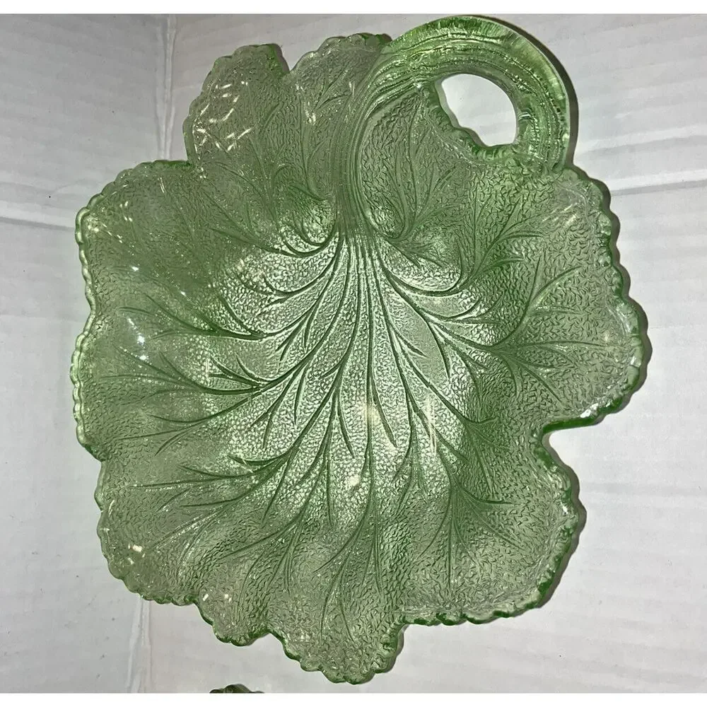 Lot of 2 Vintage Glass Cabbage Leaf Candy, Dessert, Salad Dishes 8.5